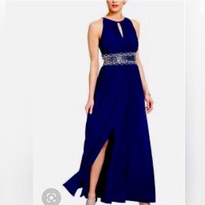 R&M Richards, Navy Sleeveless Evening, Floor Length Gown W/Empire Waistline